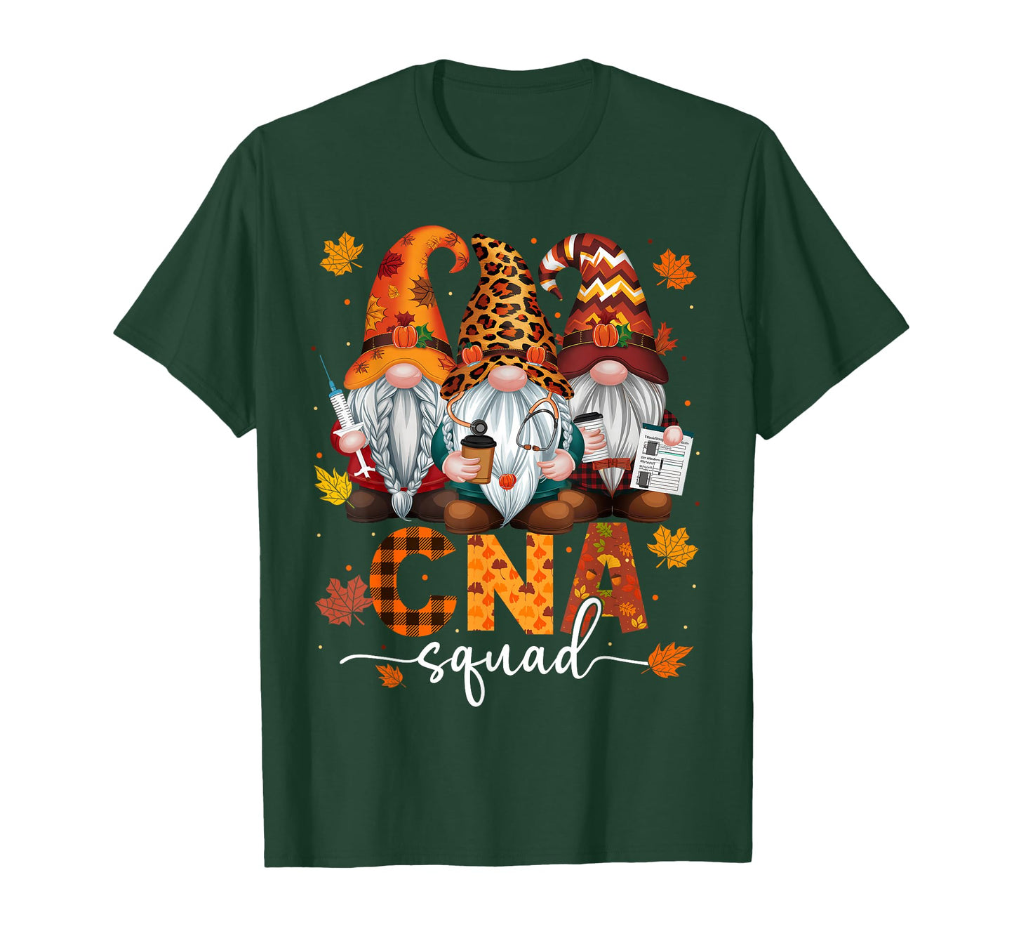 CNA Squad Gnome Nurse Leopard Thanksgiving Stethoscope T-Shirt