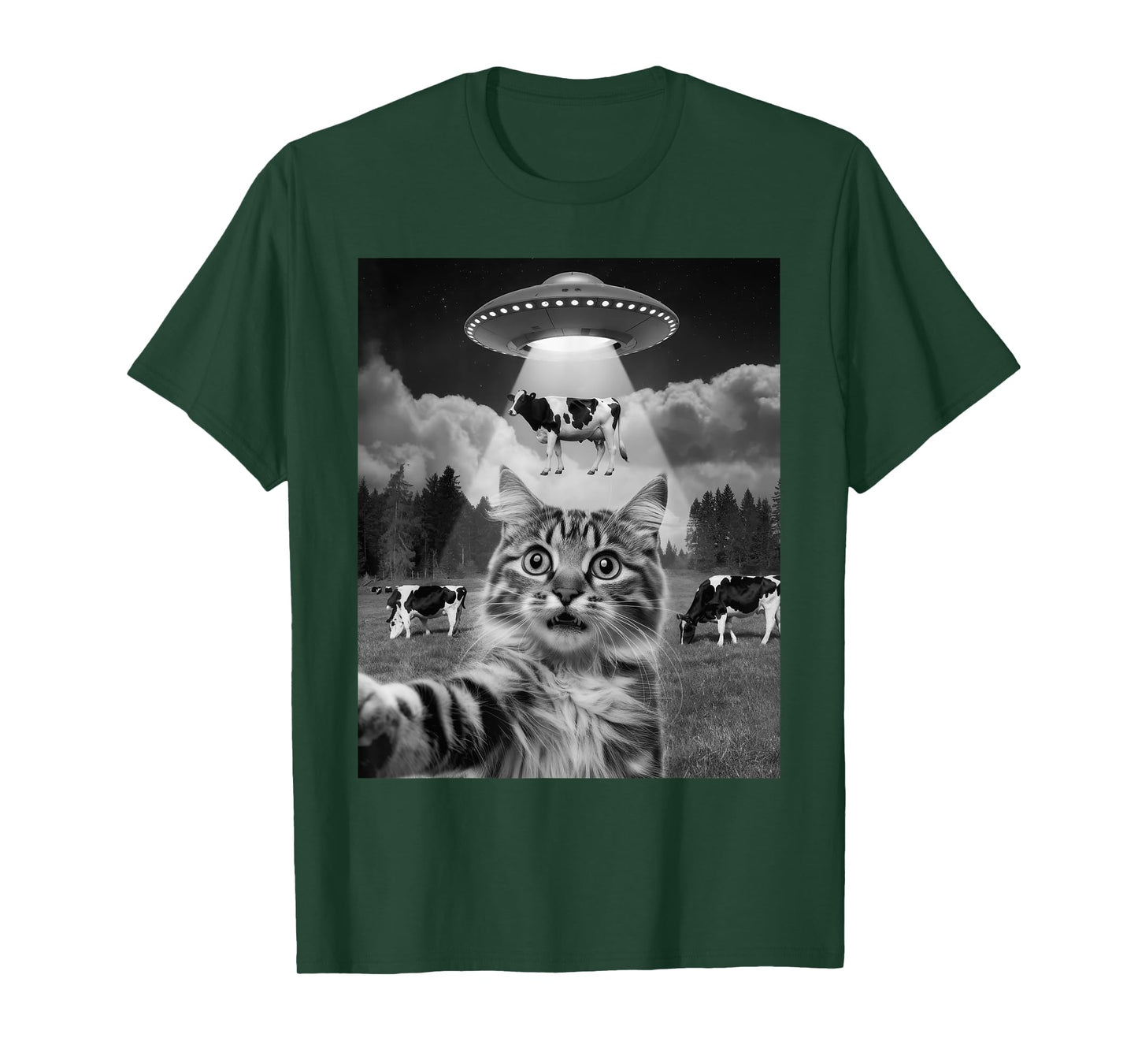 Cat Selfie Flying Alien UFO Cow Lover Men Women Kids T-Shirt