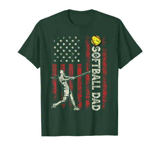 Softball Dad US Flag Gifts for Dad Men Patriotic Fathers Day T-Shirt