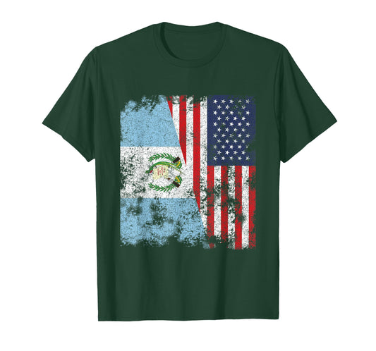 Guatemala USA Flag Distressed - Half American T-Shirt for Women Kids Men