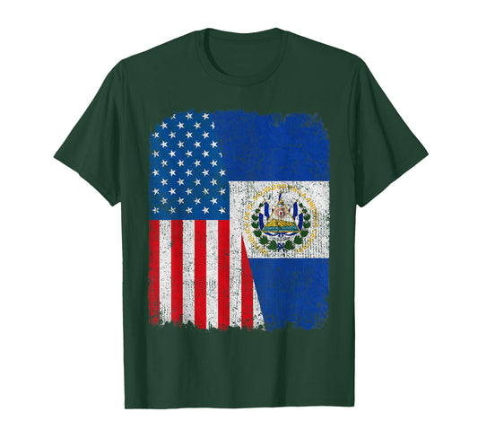 Salvadoran American Flag Half USA El Salvador Root Proud T-Shirt