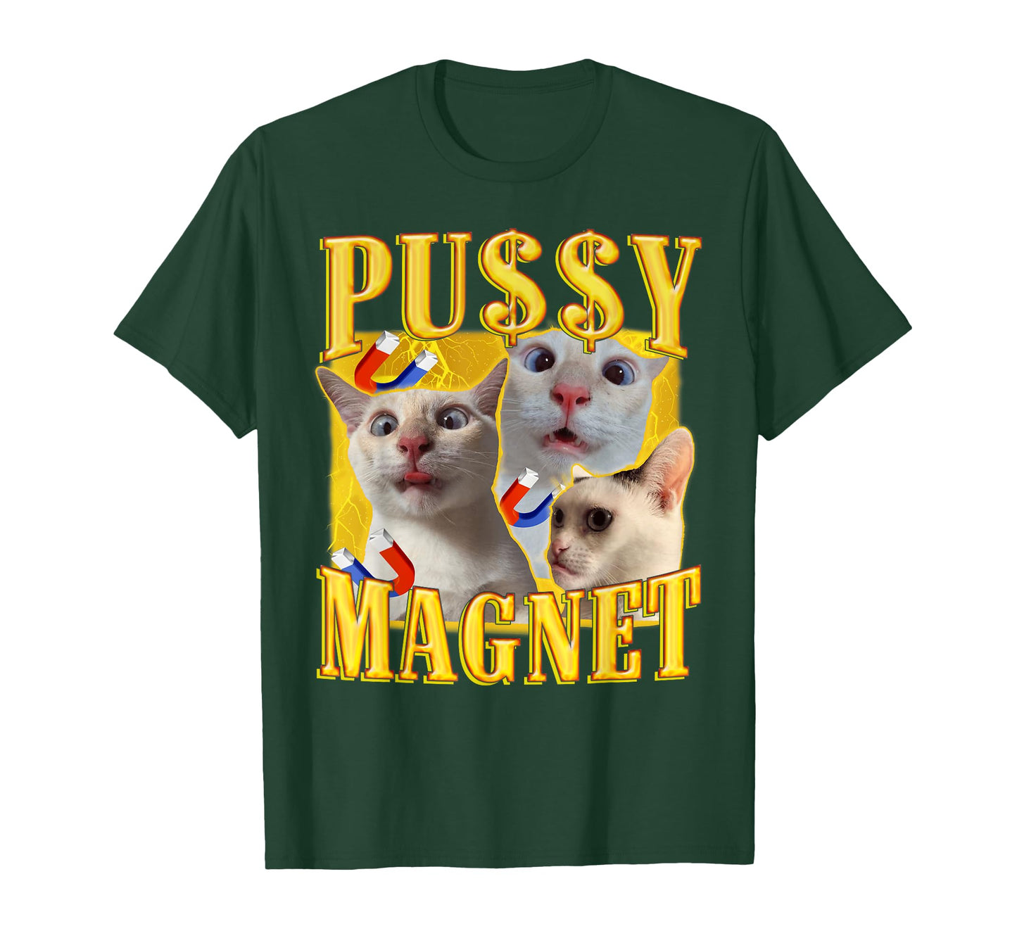 Ironic PUSSY MAGNET Cat Meme Funny Offensive Adult Humor T-Shirt