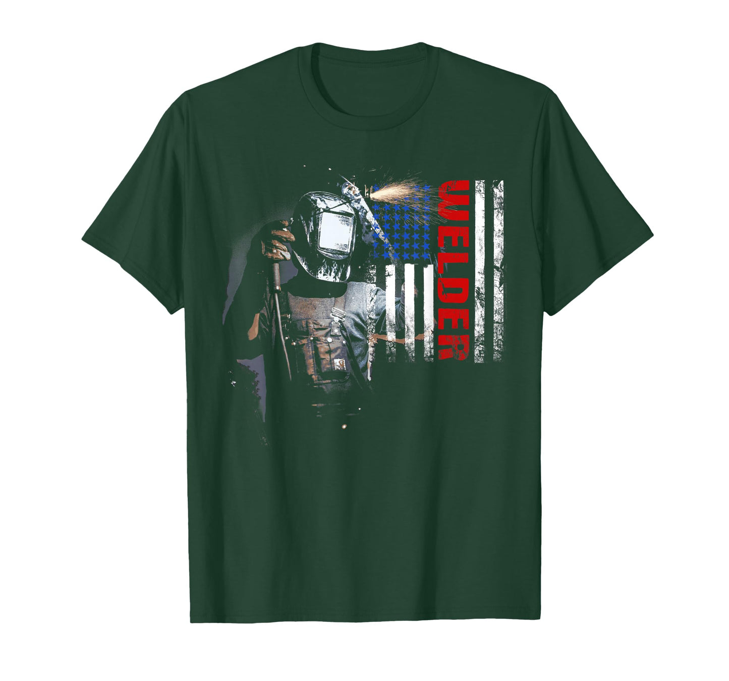 Welder American Flag Welding Grunge Distressed T-Shirt