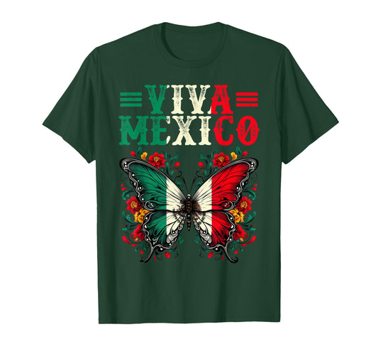 Viva Mexico Independence Butterfly Flag Mexico Girl Women T-Shirt