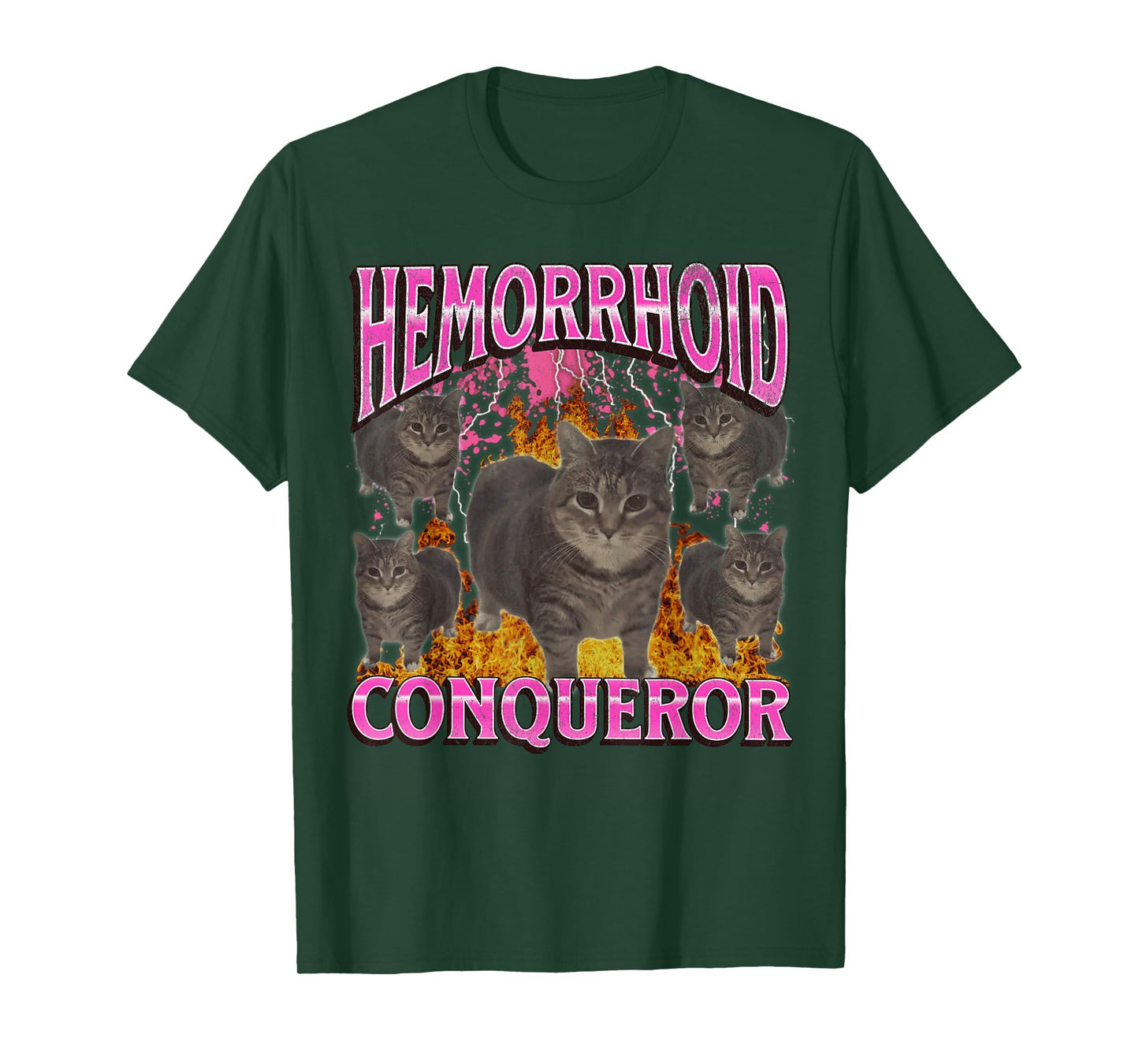 Hemorrhoid Conqueror Funny Cat Meme Bootleg Graphic T-Shirt for Men Women