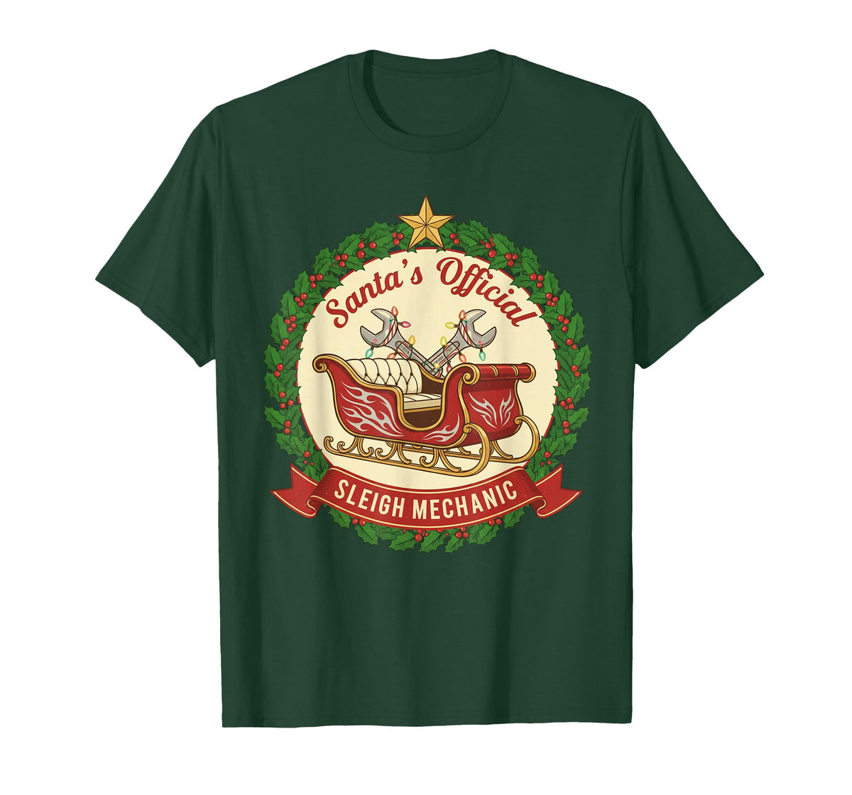 Santa's Sleigh Mechanic Funny Christmas Mechanic Graphic T-Shirt