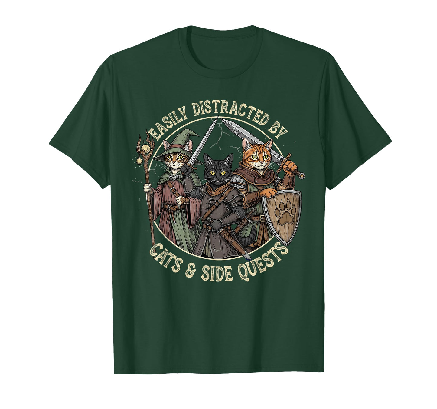 Easily Distracted by Cats Side Quests Funny Gamer Vintage T-Shirt