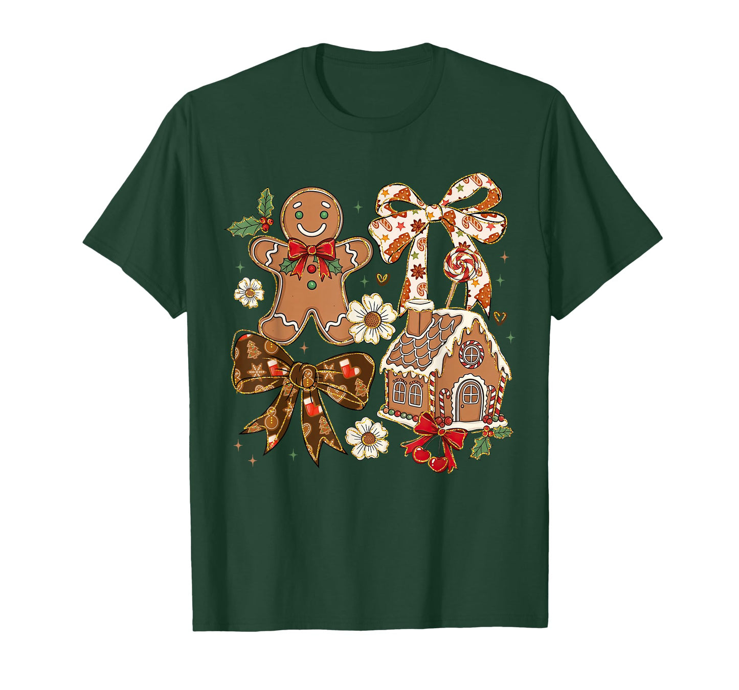 Christmas Gingerbread House Coquette Bow Xmas Girls Women T-Shirt