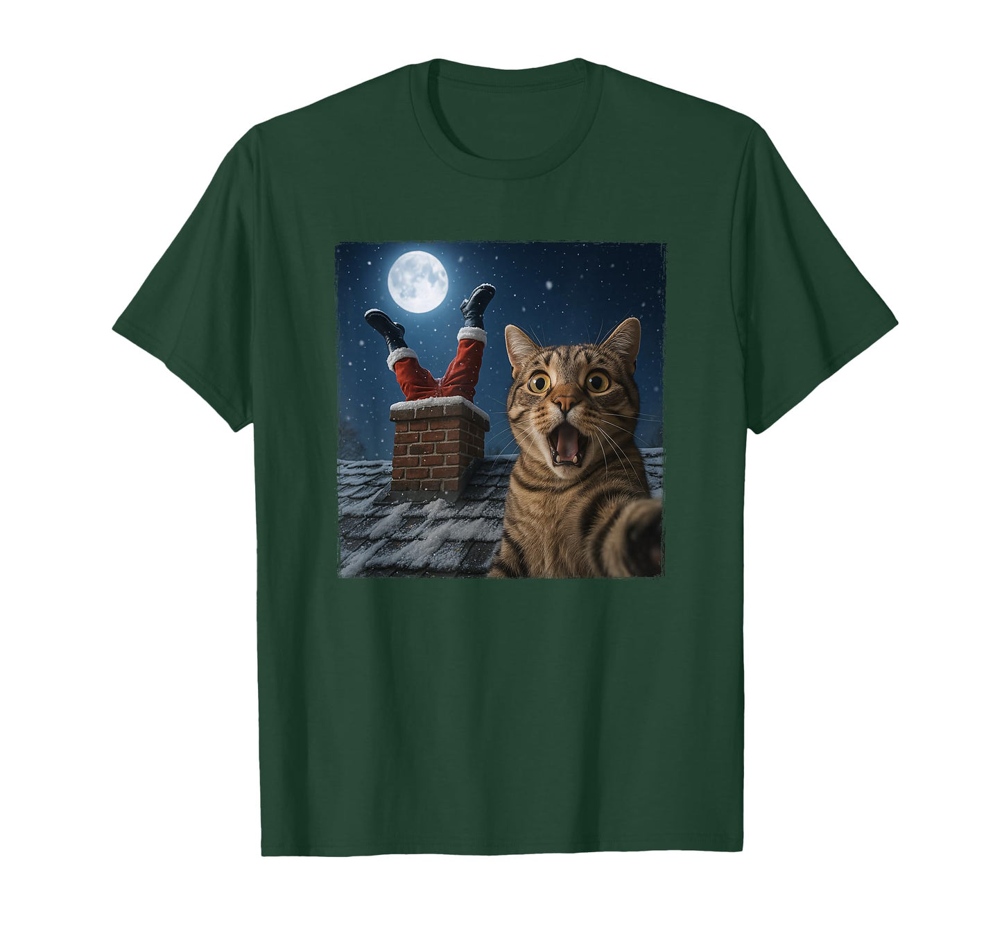 Funny Cat Selfie with Santa in Chimney Christmas T-Shirt