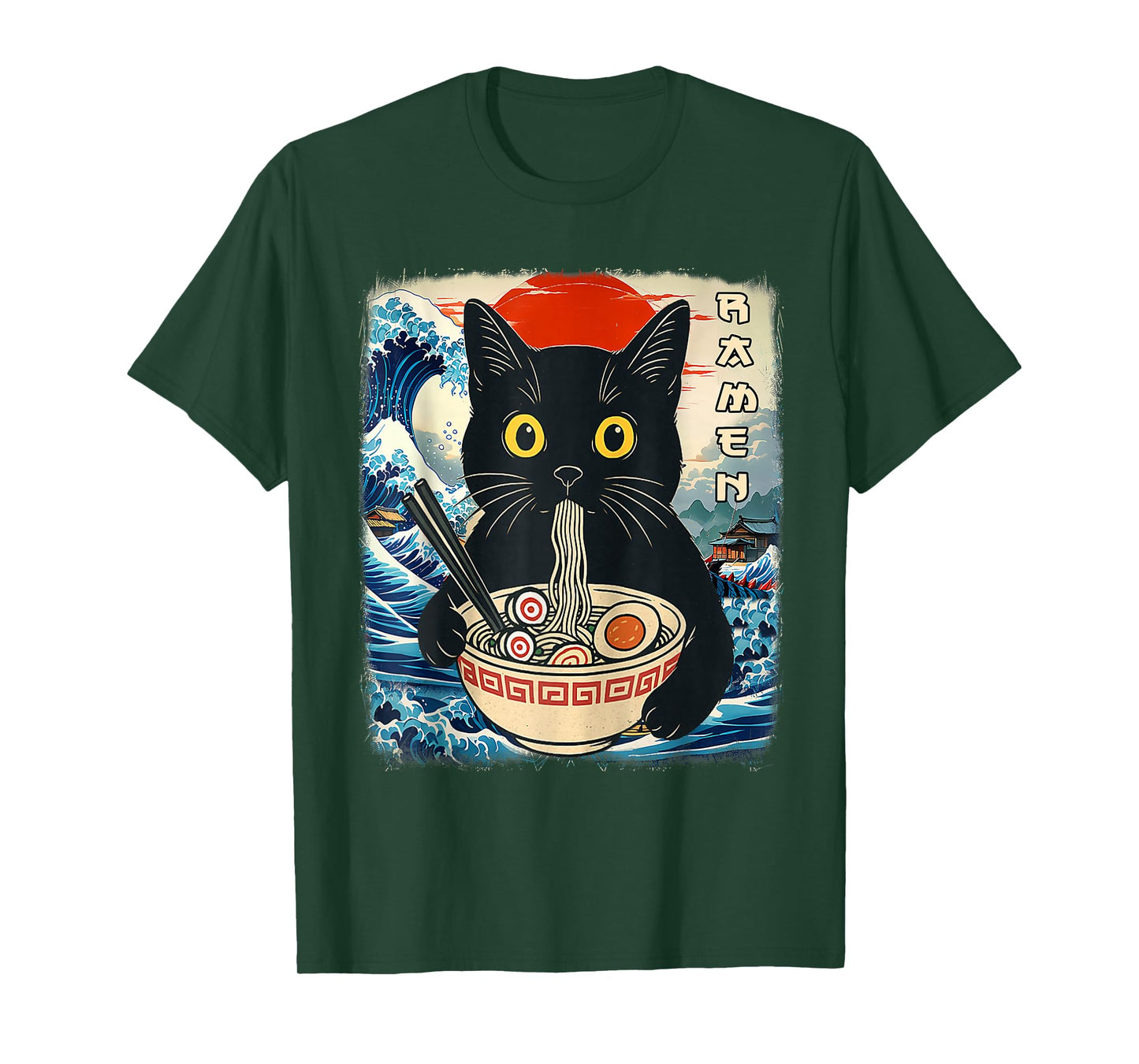 Funny Cat Ramen Japanese Graphic Design Kawaii Cat Anime T-Shirt