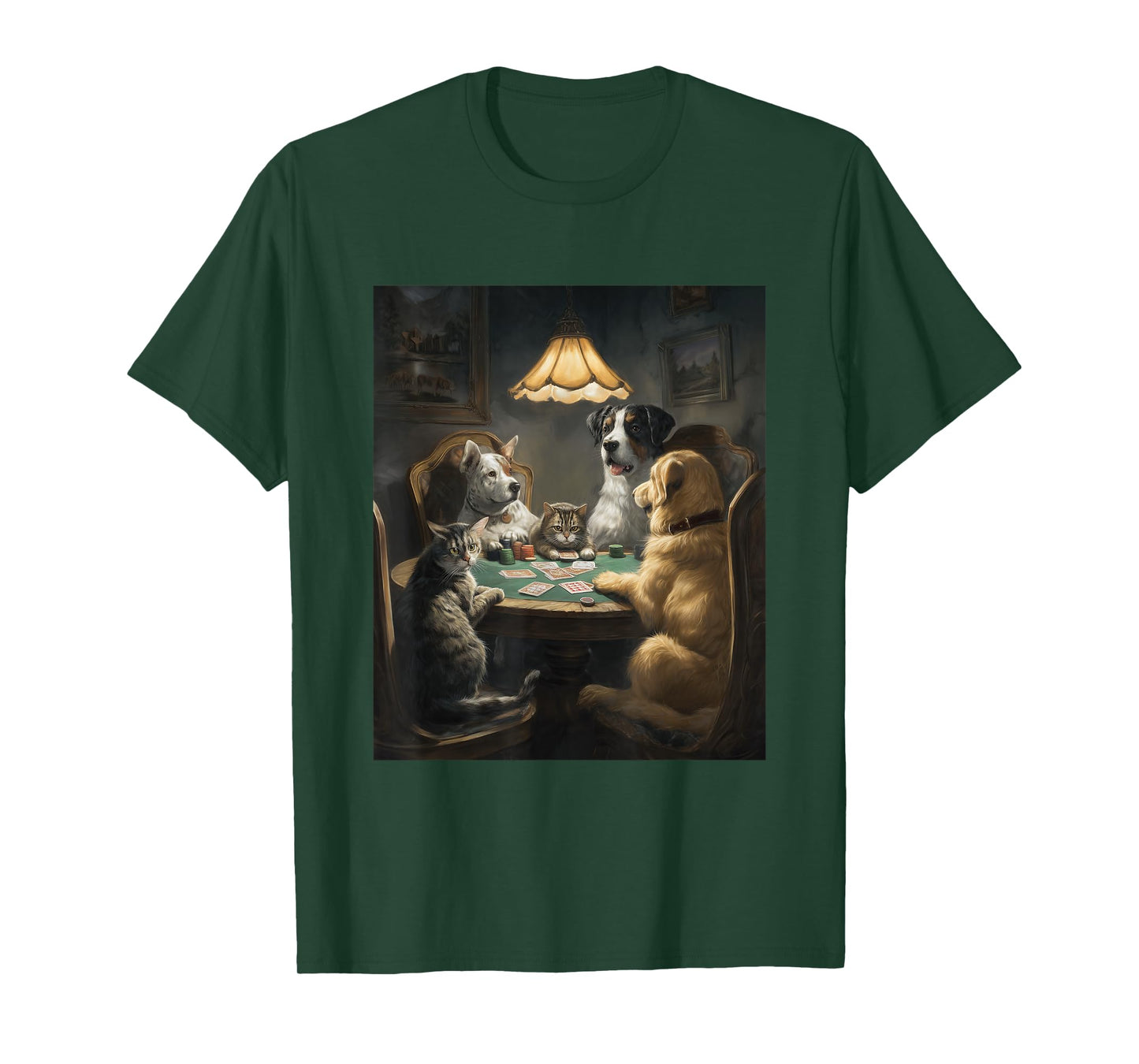 Dog Cat Playing Poker Funny Graphic T-Shirt