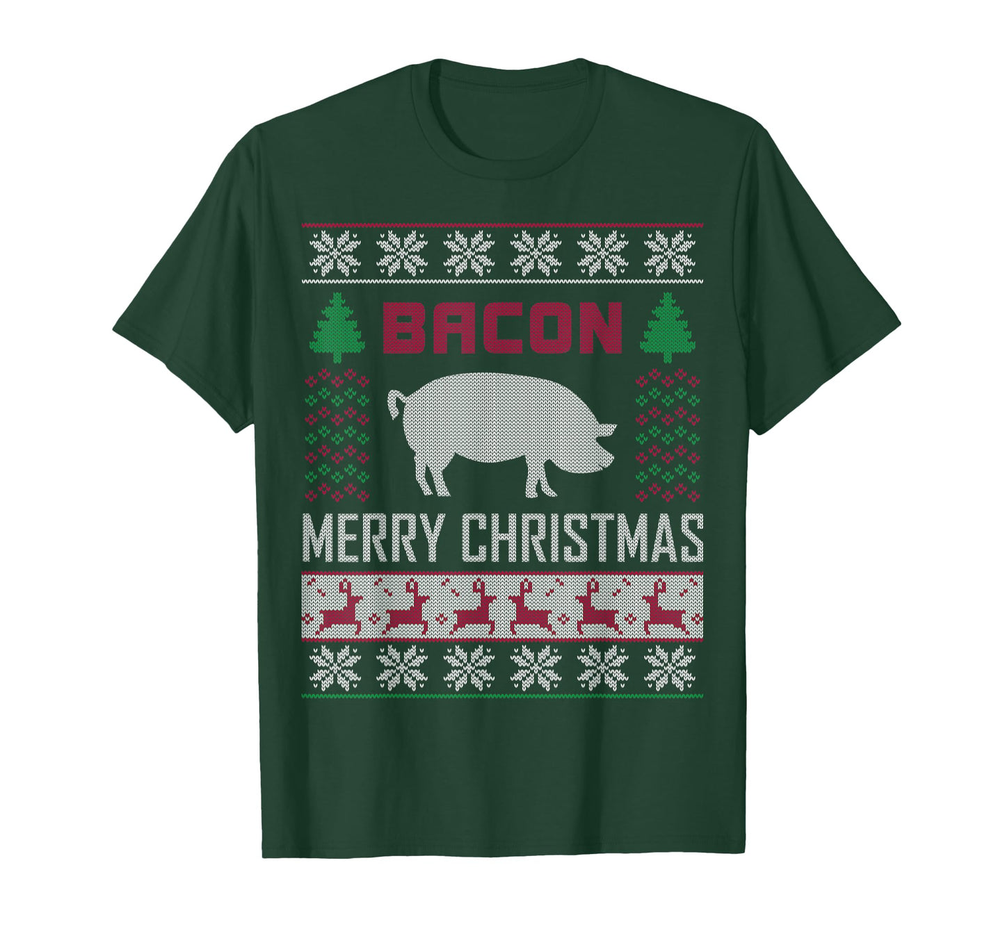 Bacon Pig Christmas Design Funny Holiday Ugly Sweater Style T-Shirt
