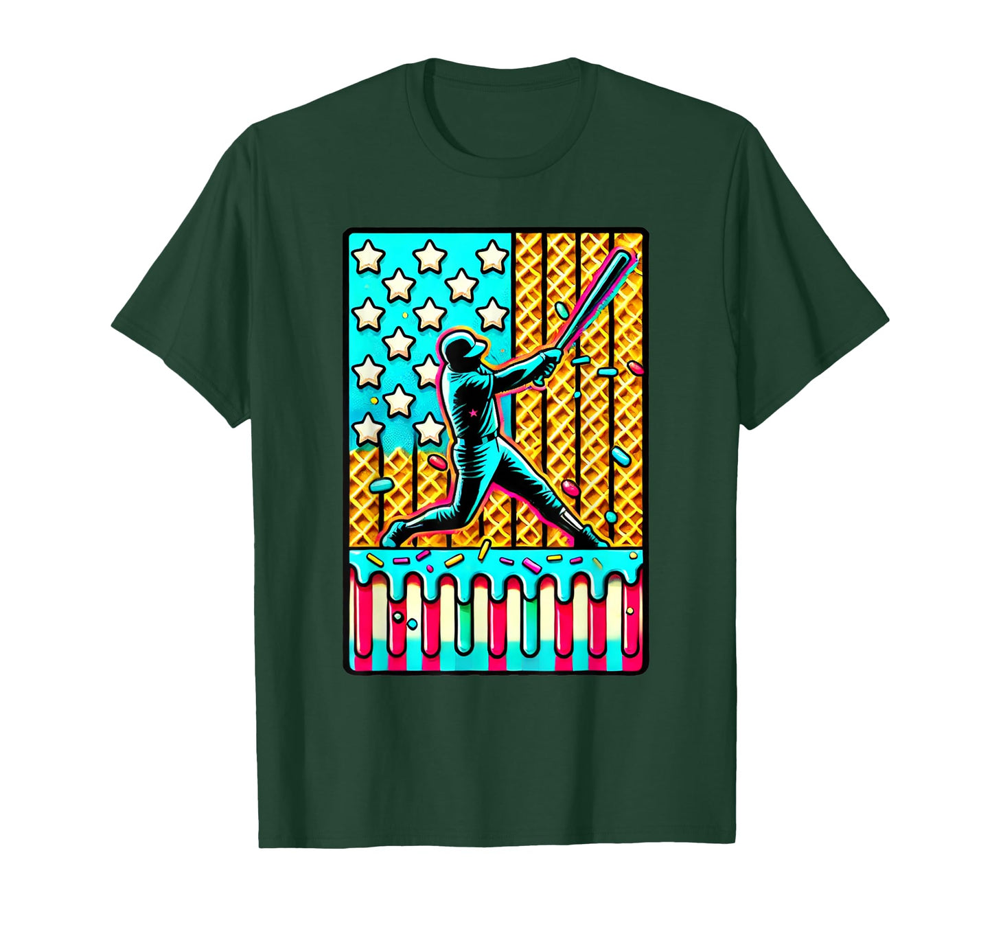 Ice Cream Drip Baseball Stuff Drip for Boys American Flag T-Shirt