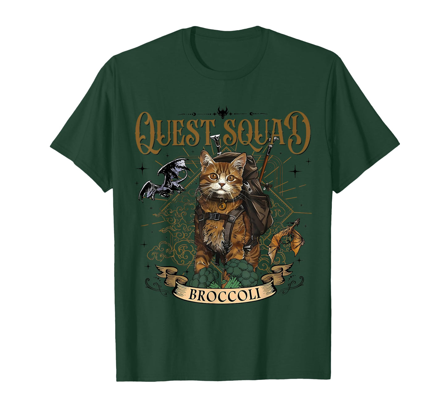 Quest Fantasy Squad Broccoli Funny Cat T-Shirt