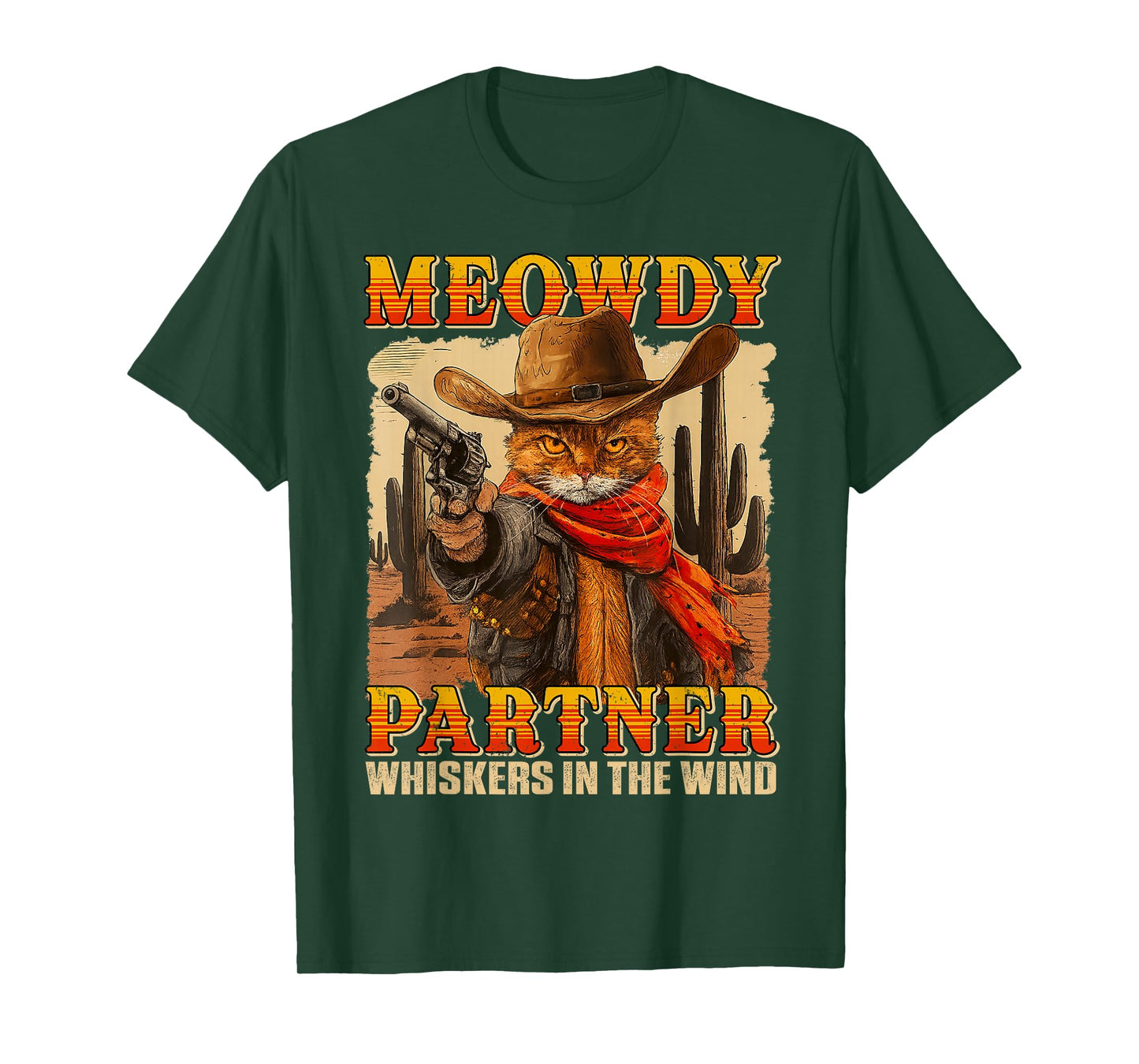Funny Meowdy Partner Whiskers In The Wind Cat Cowboy Humor T-Shirt