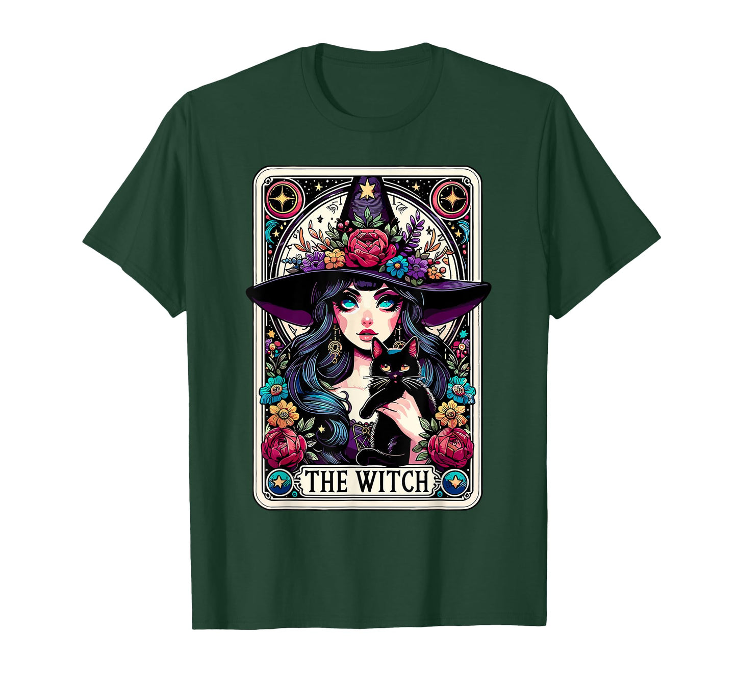 The Witch Tarot Card Halloween Gothic Witchy Vibes Black Cat T-Shirt