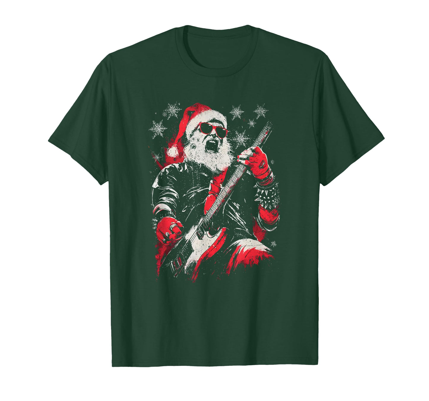 Rock Guitarist Santa Claus Playing Guitar Funny Christmas PJ T-Shirt