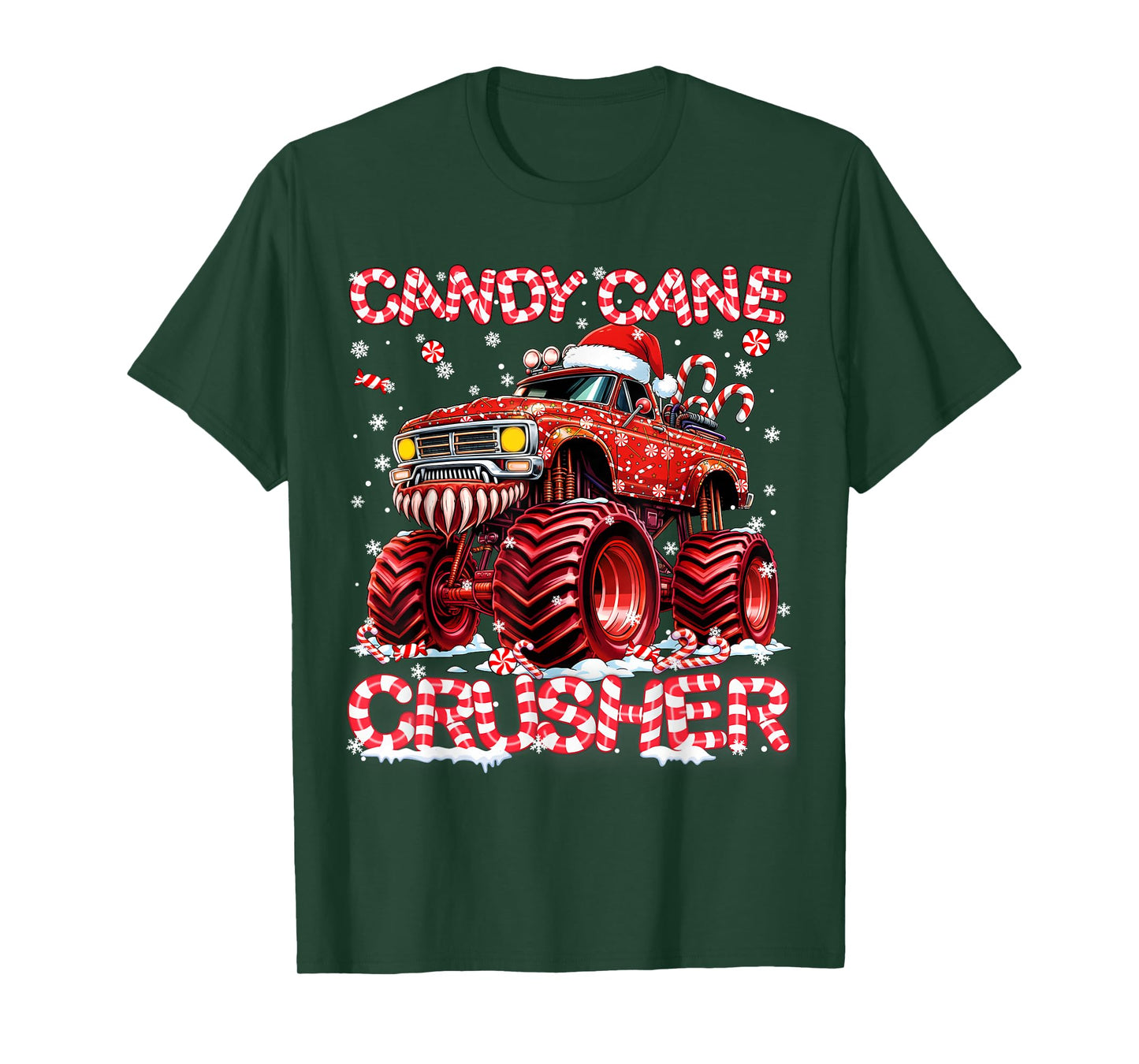 Candy Cane Crusher Red Monster Truck Christmas Xmas Boy T-Shirt