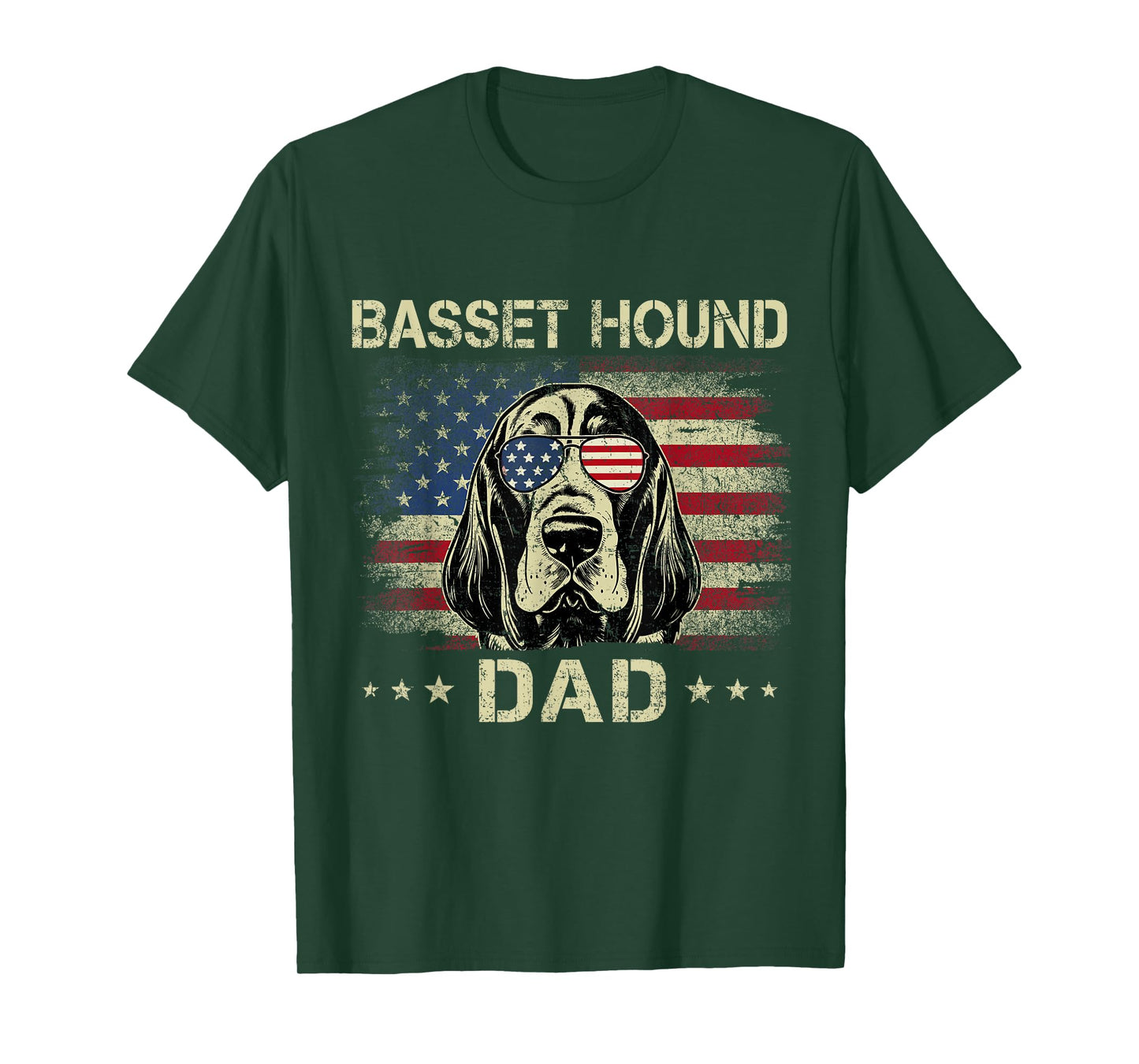 Basset Hound Dad Dog Vintage American Flag 4th Of July T-Shirt
