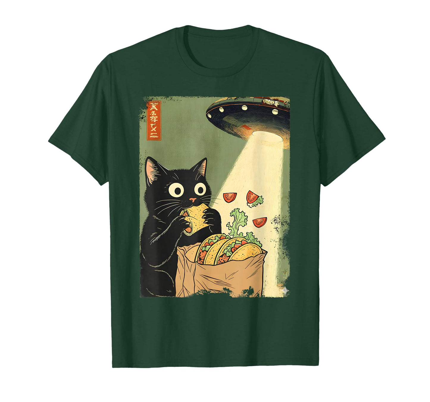Funny Cat Tacos UFO Japanese Anime for Men Women Teens Kids T-Shirt