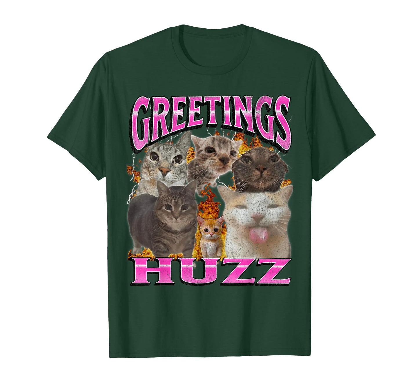 Greetings Huzz Funny Cat Meme Bootleg Graphic Men Women T-Shirt