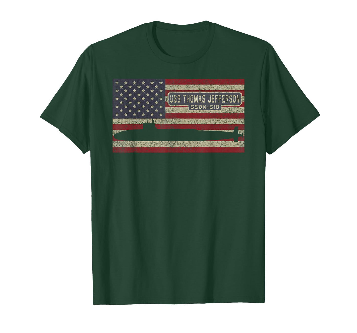 USS Thomas Jefferson SSBN-618 Nuclear Submarine USA Flag T-Shirt
