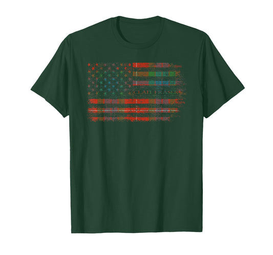 Clan Fraser Scottish tartan US flag kilt Scotland T-Shirt
