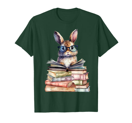Cute Reading Bunny with Glasses Books Bookworm Reader Book T-Shirt