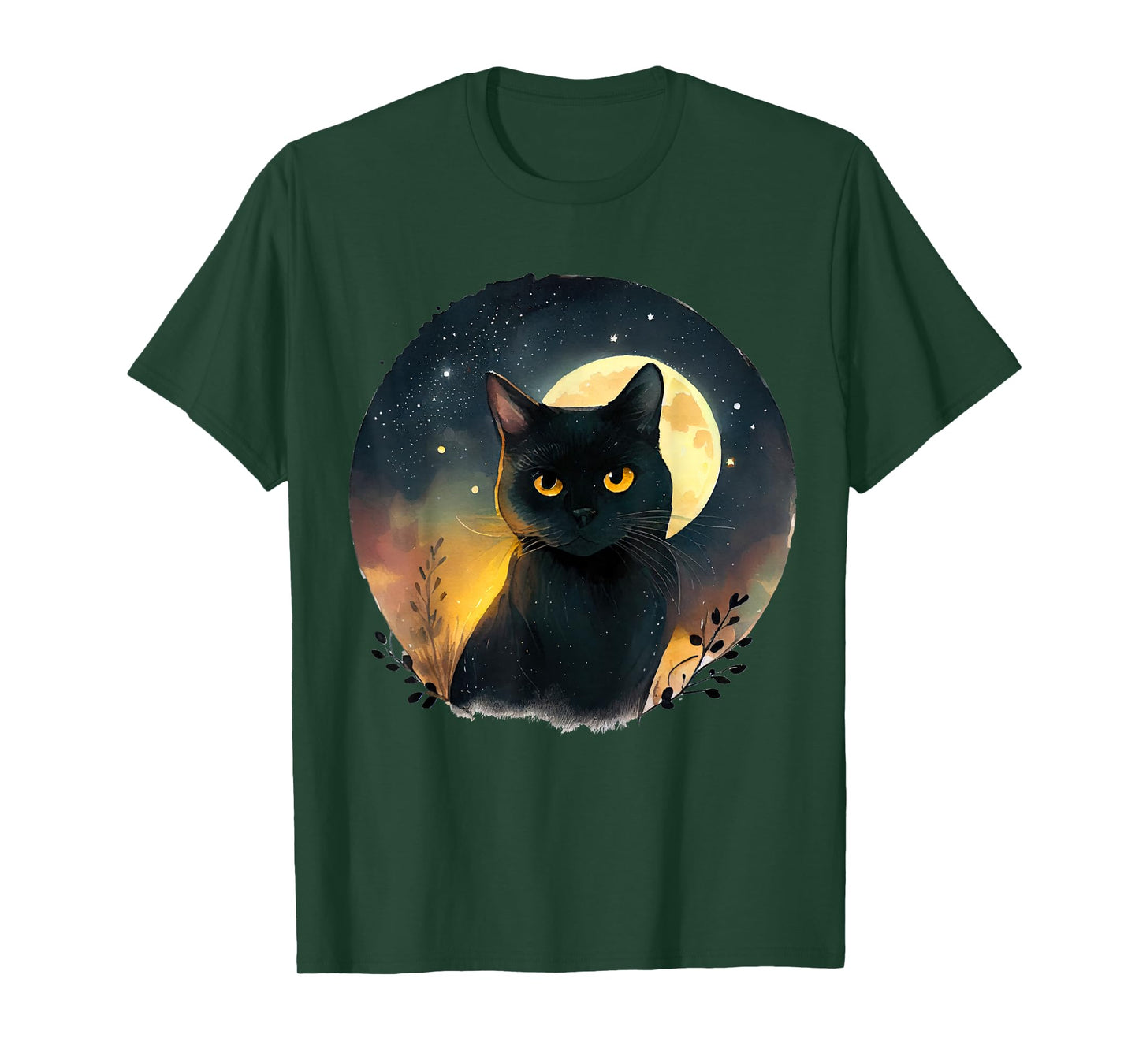 Cool Art Graphic Black Cat with Moon T-Shirt