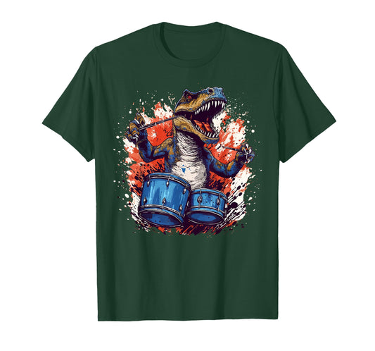 Dinosaurs Drums Music Playing T Rex Dino Drummer T-Shirt