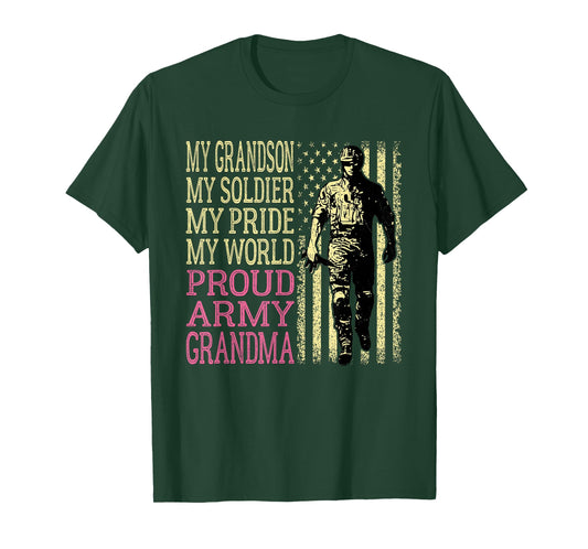 My Grandson My Soldier Hero Proud Army Grandma US Military T-Shirt