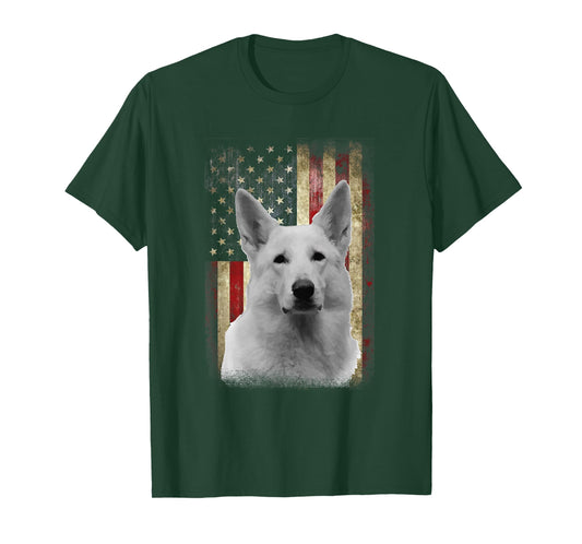 Patriotic White German Shepherd Flag American USA Dog Lover T-Shirt