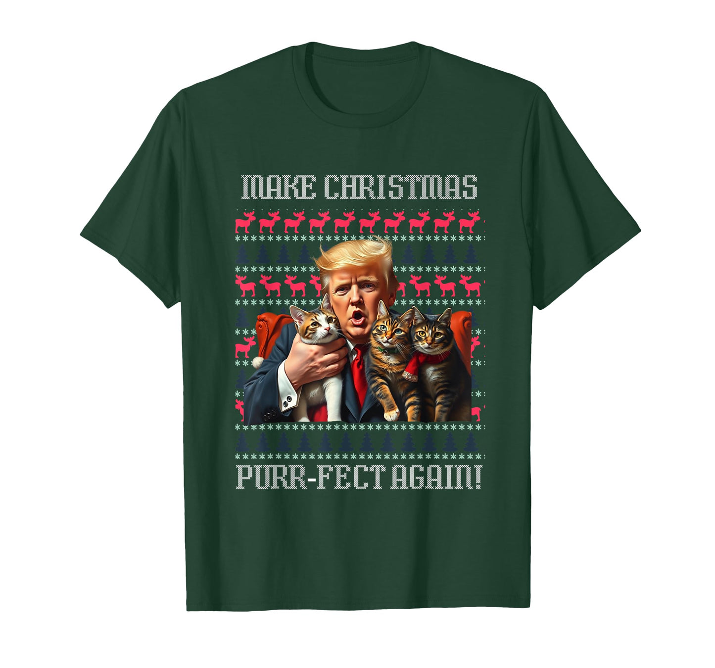 Funny Trump Cat Lover Christmas Sweater Trump Ugly Christmas Men Women T-Shirt
