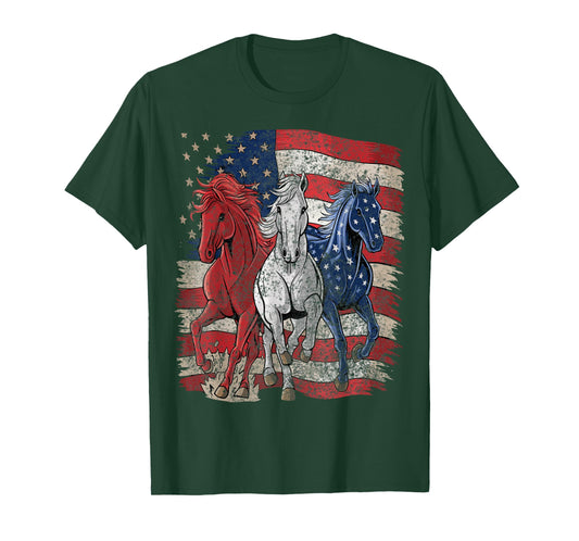 Horse Patriotic USA Flag 4th Of July T-Shirt