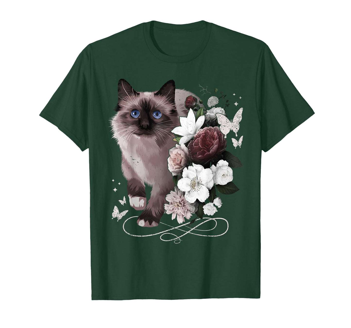 Siamese Cat with Flowers Vintage Look Floral Siamese Cat T-Shirt