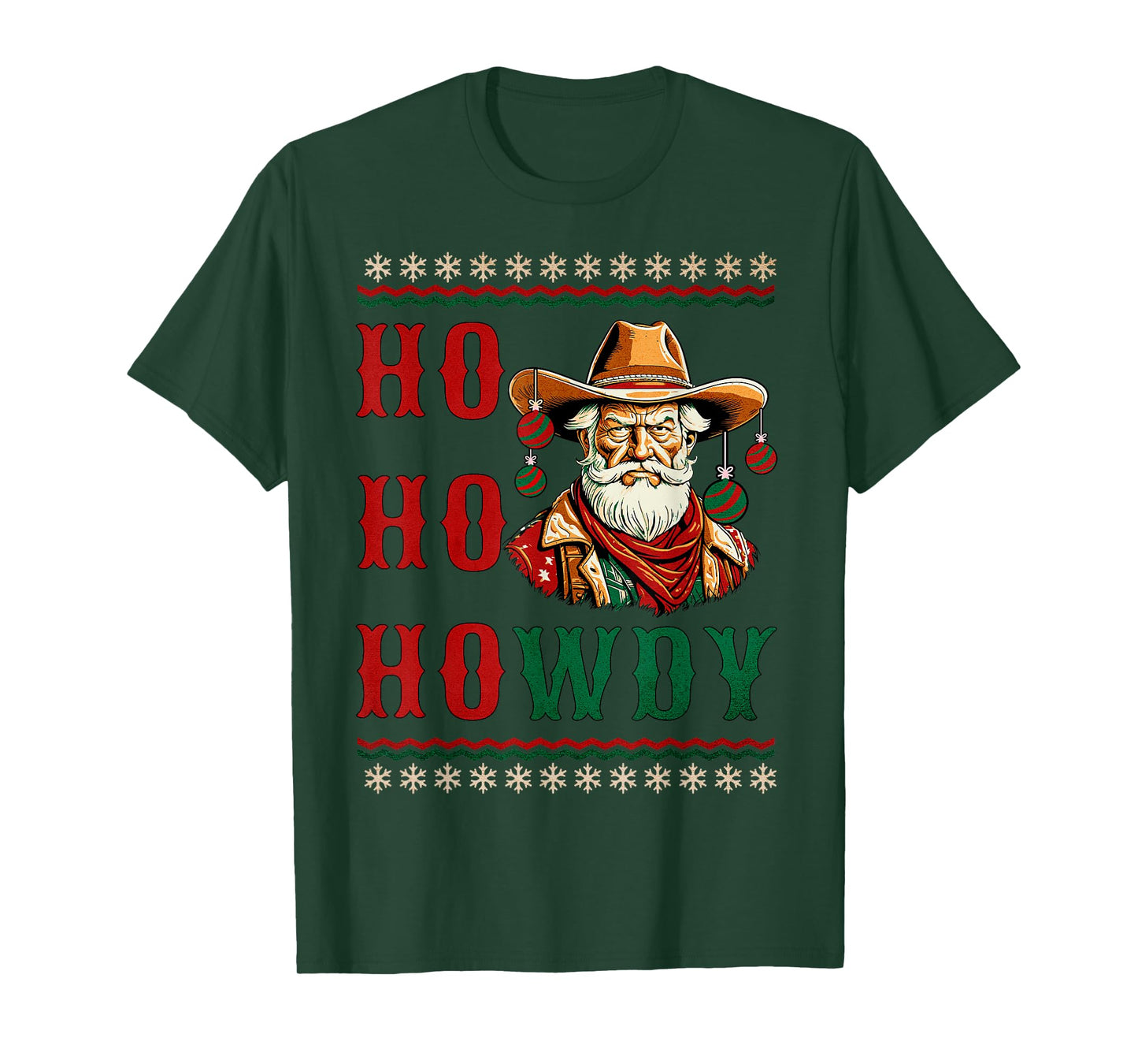 Ho Ho Howdy Ugly Christmas Sweater Style Cowboy Santa T-Shirt