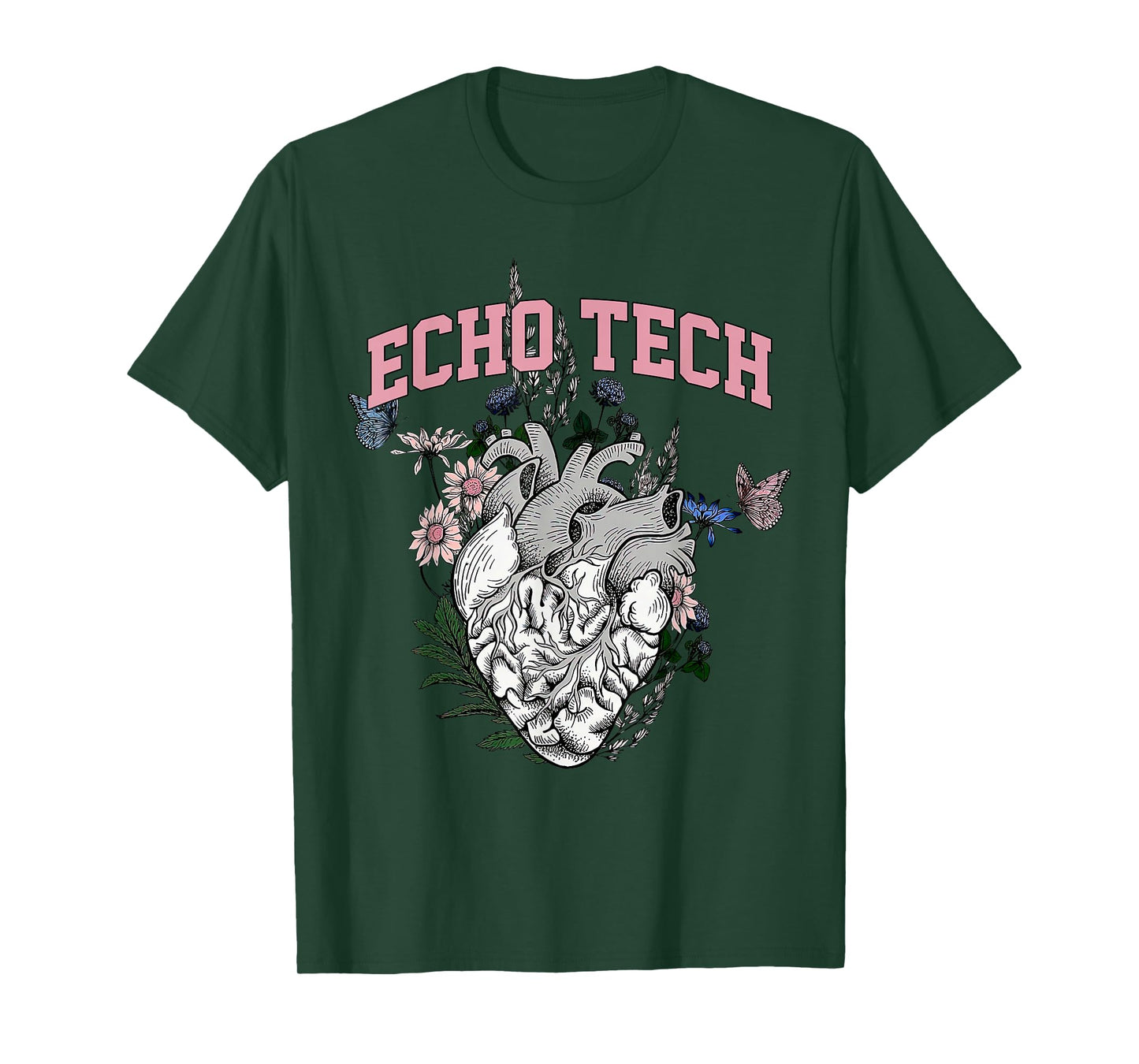 Anatomical Heart Floral Echo Tech Cardiac Sonographer T-Shirt