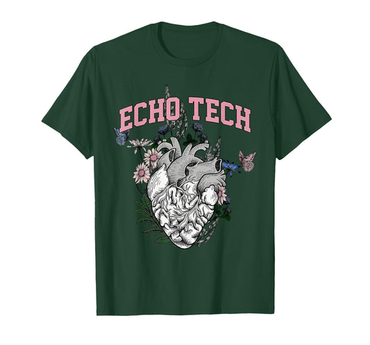 Anatomical Heart Floral Echo Tech Cardiac Sonographer T-Shirt