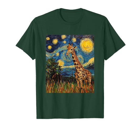 Cute Giraffe Africa - Van Gogh Style - Starry Night T-Shirt