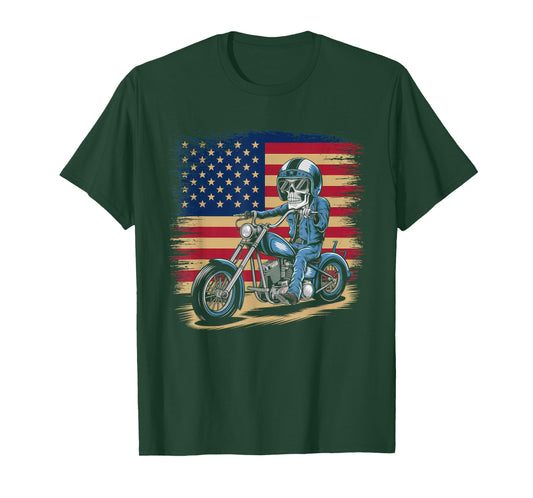 American Flag Motorcycle Tshirt USA Flag Biker Retro T-Shirt