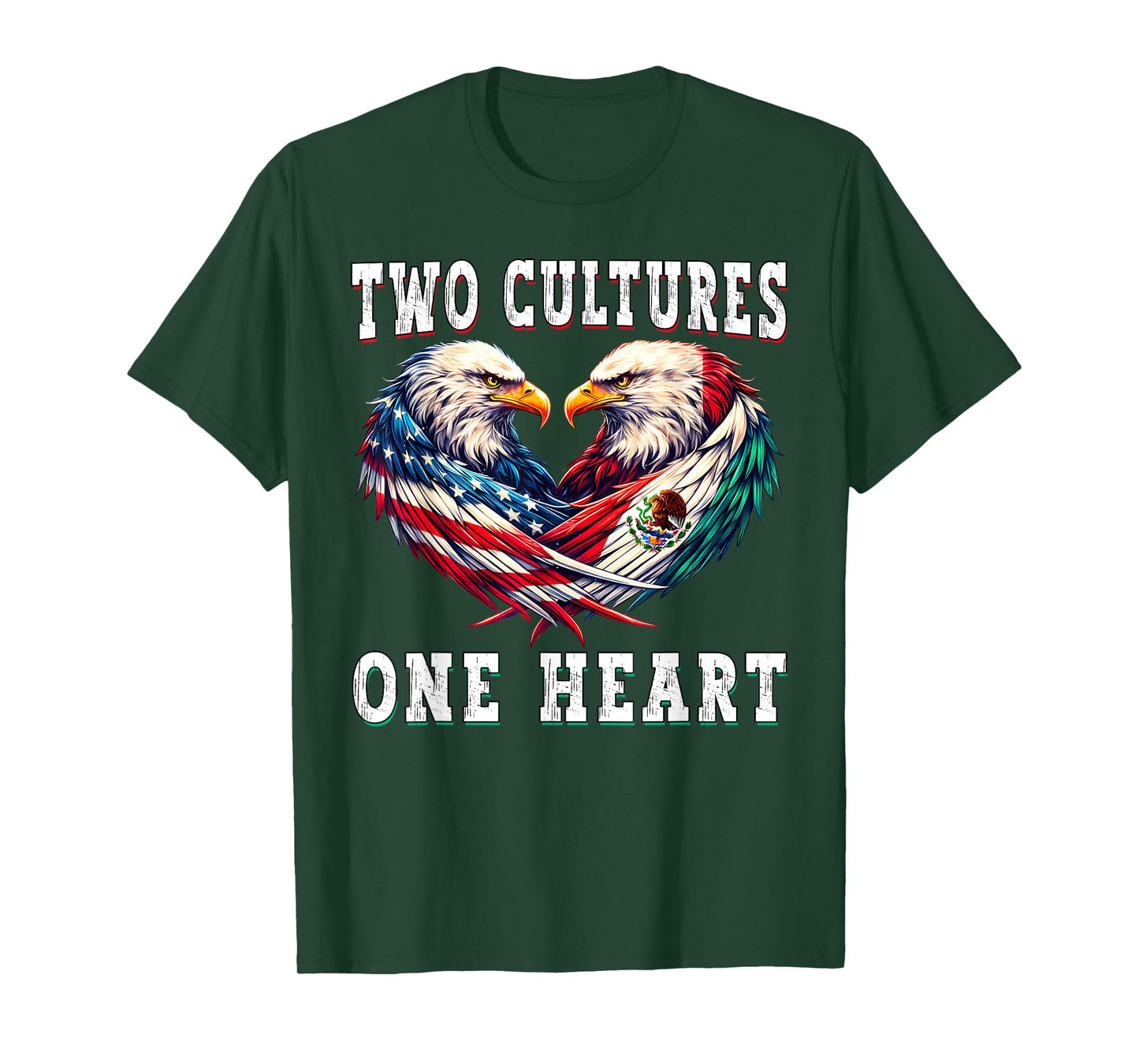 Two Cultures One Heart Mexican American Flag Mexico USA T-Shirt