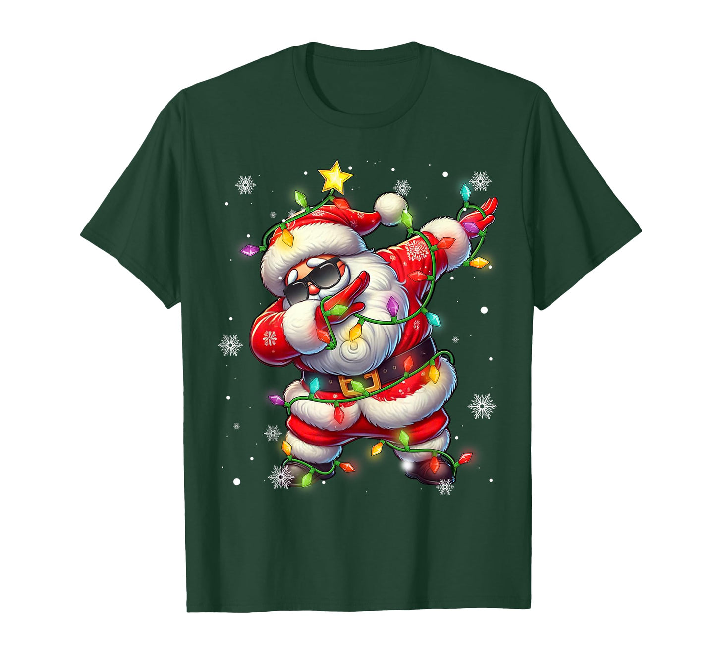 Dabbing Santa Xmas Lights Boys Men Kids Funny Christmas T-Shirt