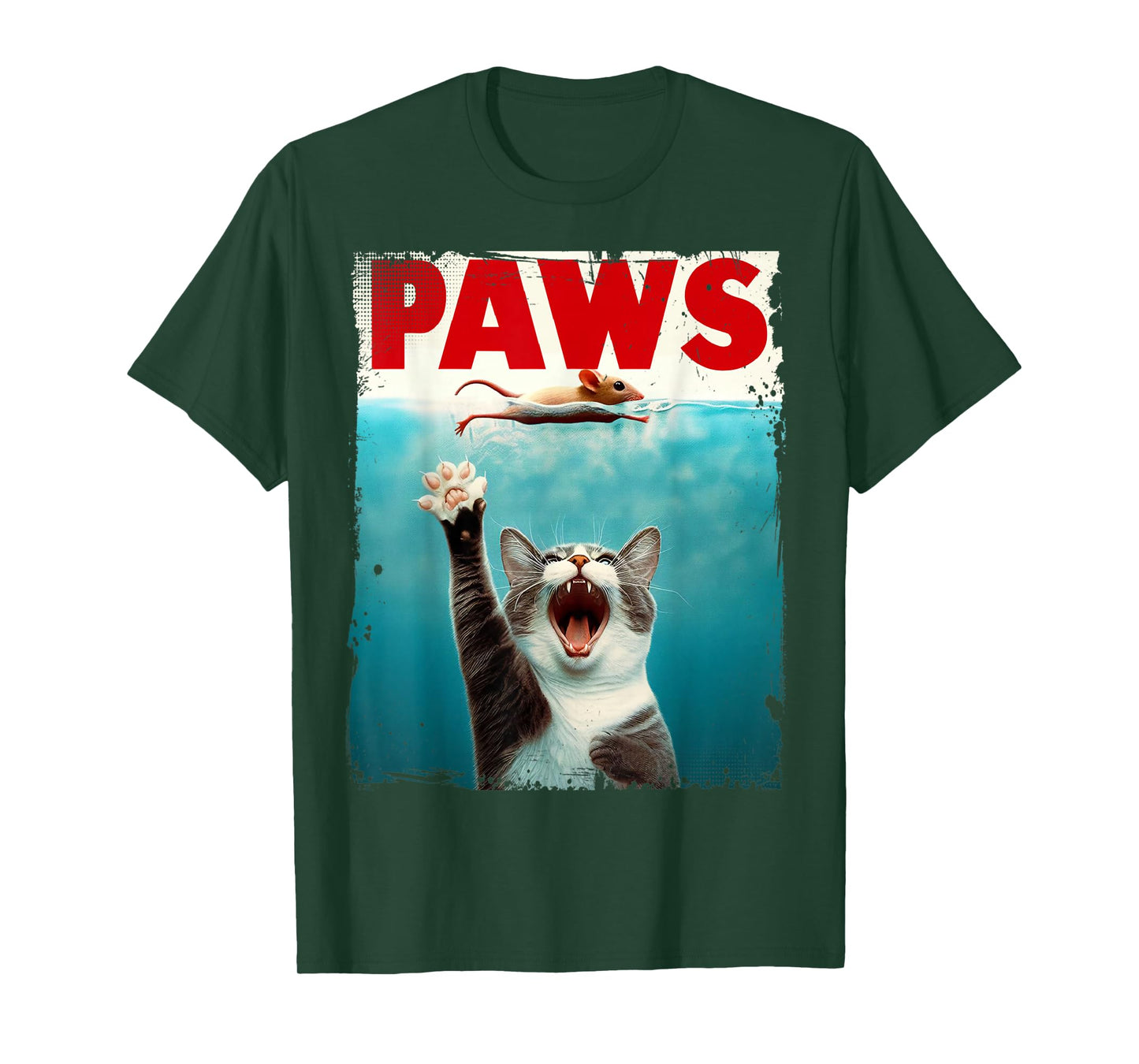 PAWS Parody Cat Mouse Humorous Cat Chasing Mouse Kitten T-Shirt
