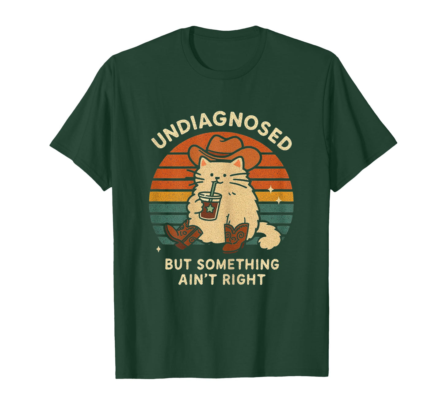 Undiagnosed Cowboy Cat Funny Coffee ADHD Meme Undiagnosed T-Shirt