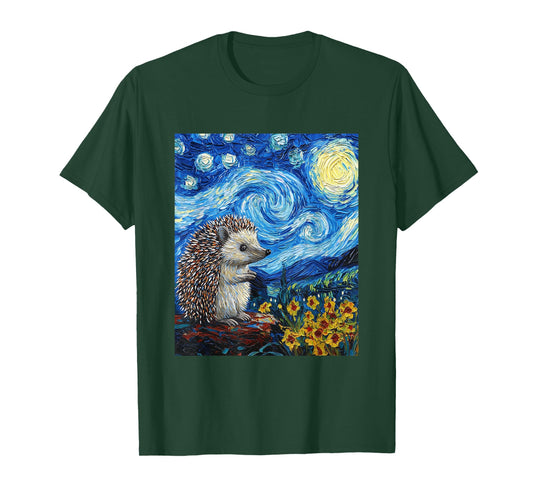 Cute Hedgehog - Van Gogh Style - Starry Night T-Shirt