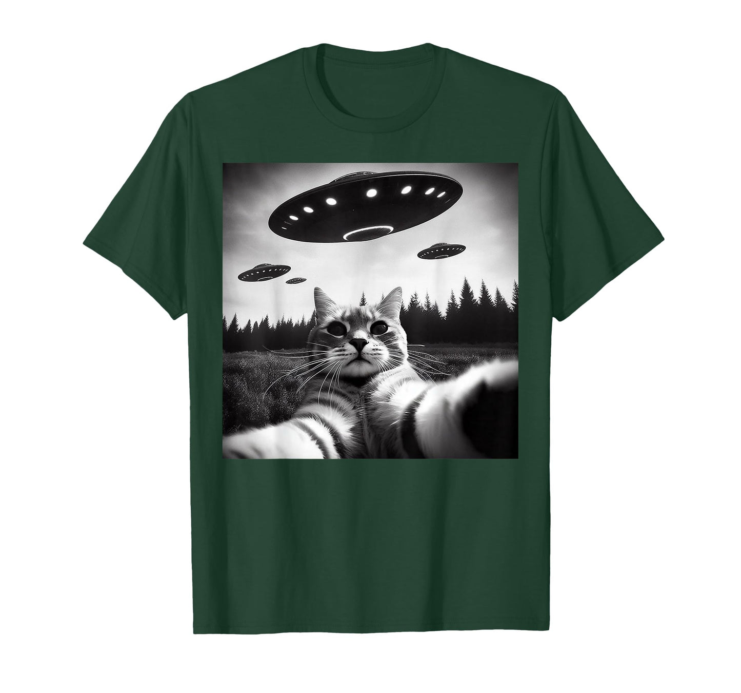 Cat Selfie with Alien UFO Funny Cat Gifts for Men Women Kid T-Shirt