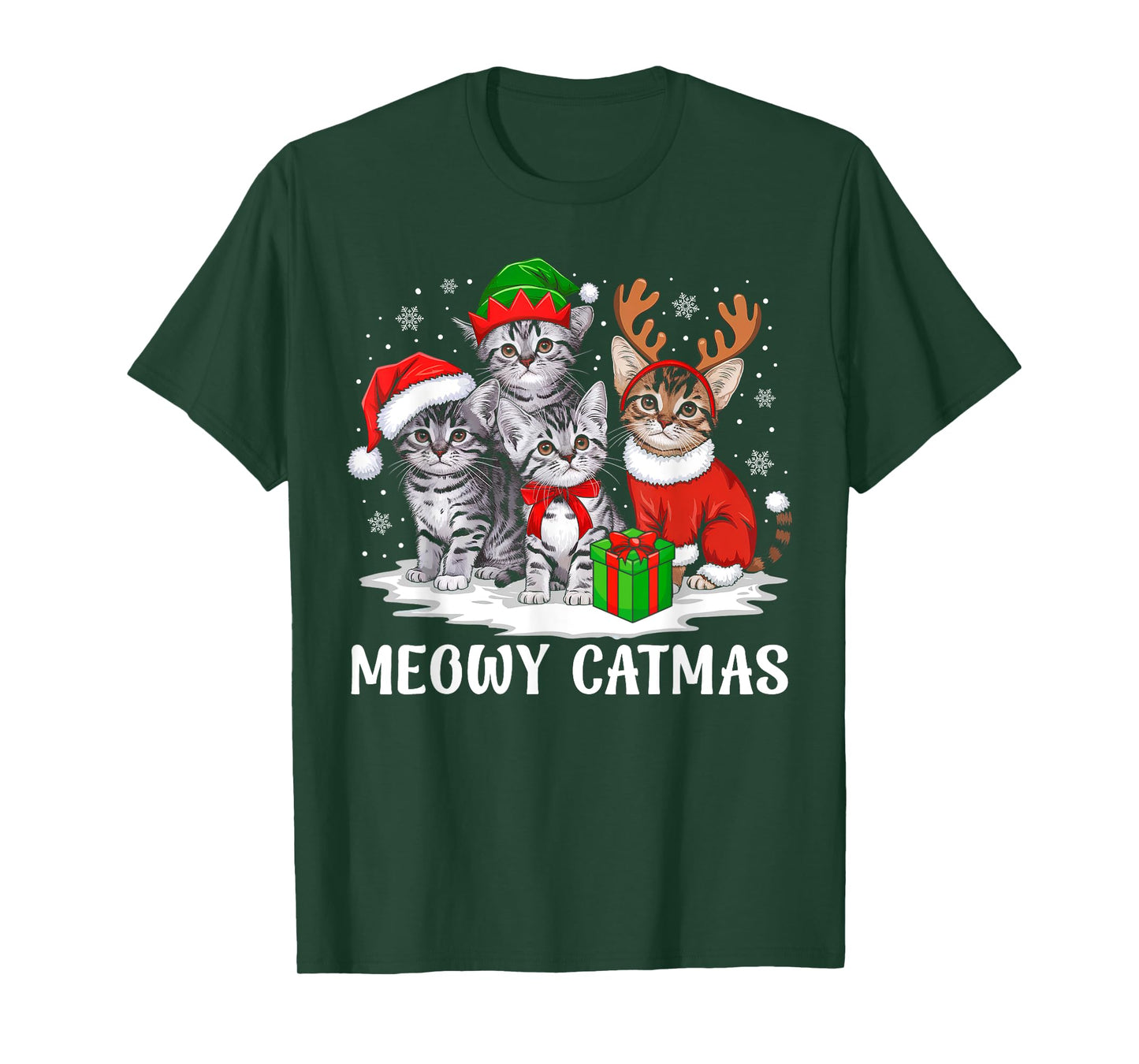 Cat Christmas Shirt For Women Men Xmas Pajamas Meowy Catmas T-Shirt
