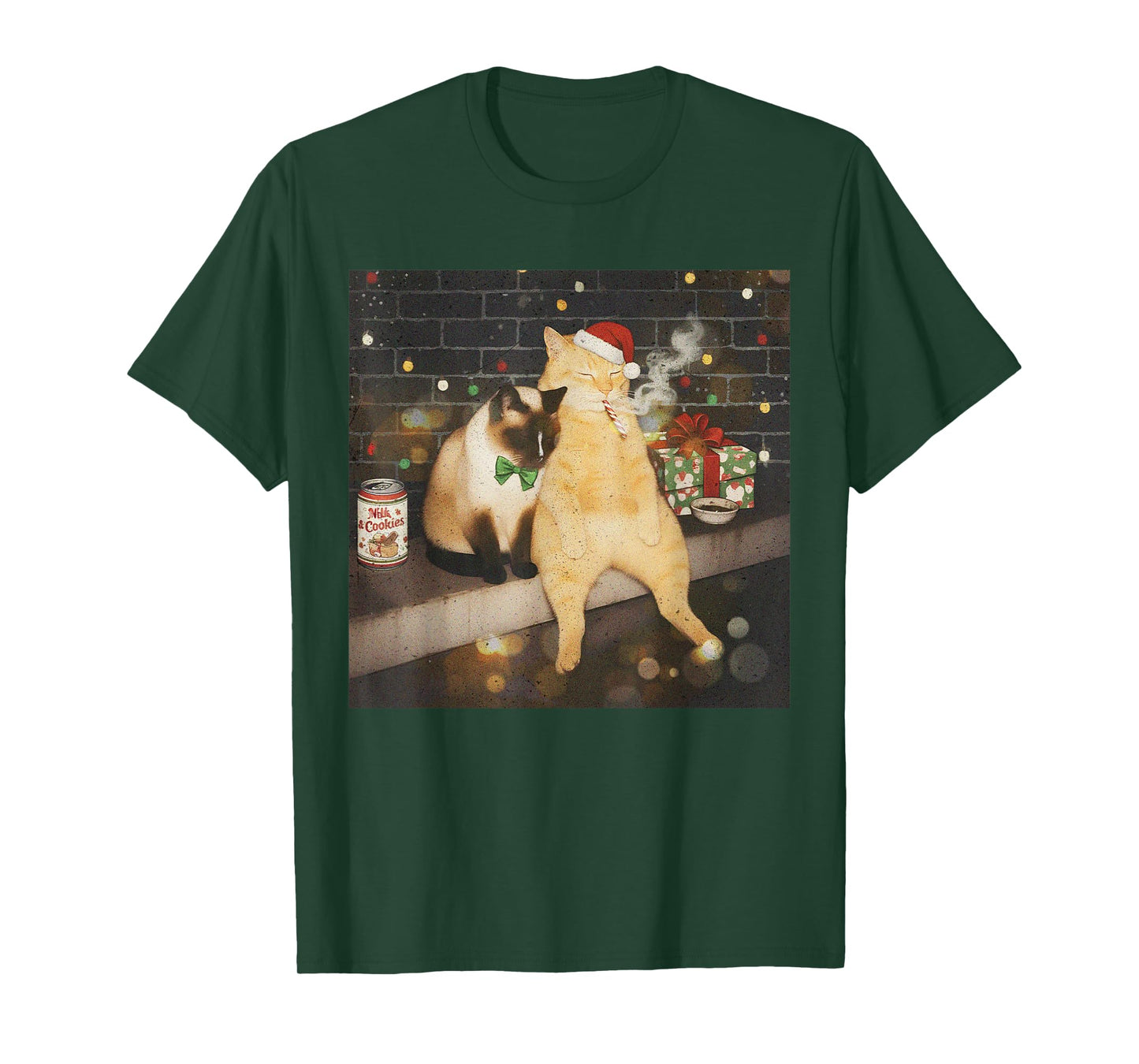 Christmas Smoking Cat Funny Candy Cane Cat Santa Meme Animal T-Shirt