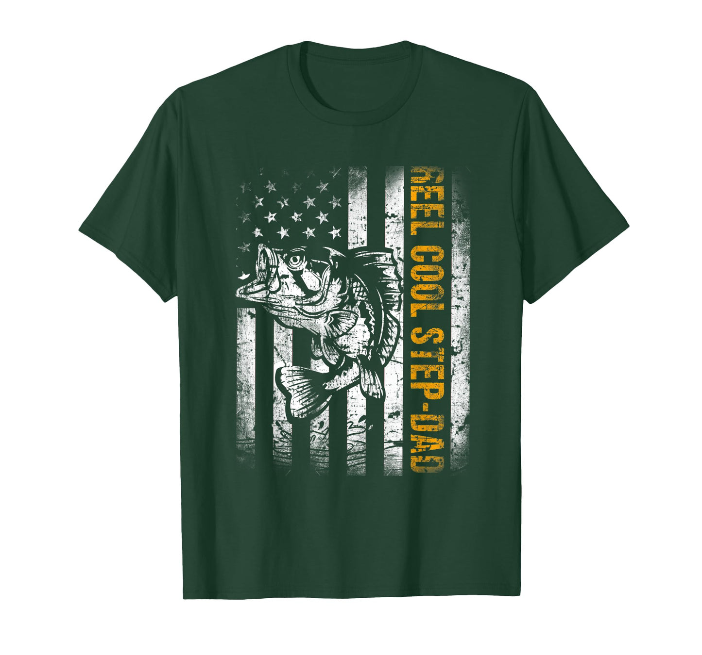 Mens Reel Cool Step-Dad American Flag Fishing Fathers Day T-Shirt