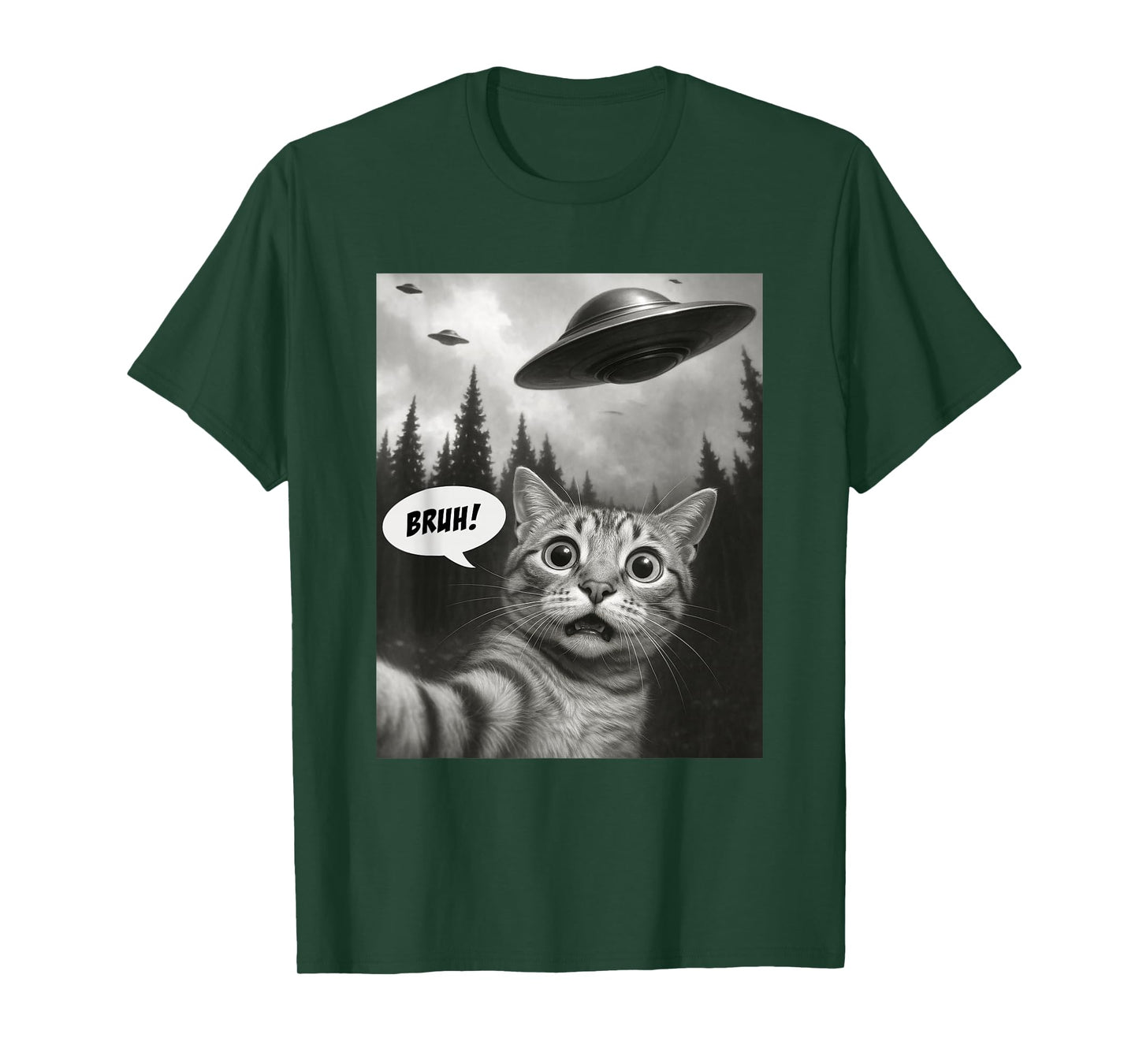 Funny Cat Bruh for Teens Boys Meme Cat Selfie with UFOs T-Shirt